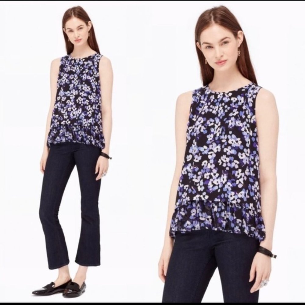 Kate Spade Floral Hydrangea Silk Double Layer Blouse Top Size M